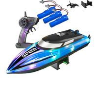 Genérico Graddi Aquablaze, 2.4GHz Remote Control Racing Boat with Transparent Colorful Leds, Self-Righting Waterproof Design, Low Battery & Range Alerts, 200 Min Runtime for Kids (Blue)
