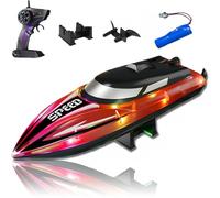 Genérico Graddi Aquablaze, 2.4GHz Remote Control Racing Boats with Colorful LED Lights, Rechargeable, Low Battery Warning, Adjustable Speed, Self-Righting Waterproof Design (1*Battery,Red)