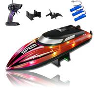 Genérico Graddi Aquablaze, 2.4GHz Remote Control Racing Boats with Colorful LED Lights, Rechargeable, Low Battery Warning, Adjustable Speed, Self-Righting Waterproof Design (3*Battery,Red)