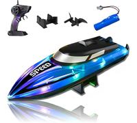 Genérico Graddi Aquablaze, 2.4GHz Remote Control Racing Boats with Colorful LED Lights, Rechargeable, Low Battery Warning, Adjustable Speed, Self-Righting Waterproof Design (1*Battery,Blue)