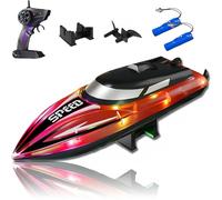 Genérico Graddi Aquablaze, 2.4GHz Remote Control Racing Boats with Colorful LED Lights, Rechargeable, Low Battery Warning, Adjustable Speed, Self-Righting Waterproof Design (2*Battery,Red)