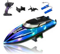 Genérico Graddi Aquablaze, 2.4GHz Remote Control Racing Boats with Colorful LED Lights, Rechargeable, Low Battery Warning, Adjustable Speed, Self-Righting Waterproof Design (2*Battery,Blue)