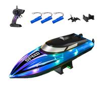 Genérico Graddi Aquablaze, 2.4GHz Remote Control Racing Boats with LED Lights, 200 Mins Long Battery Life, One-Button Reset, Self-Righting Waterproof Design, USB Rechargeable (3 Batteries,Blue)