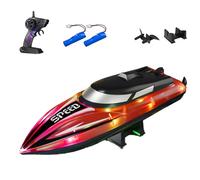 Genérico Graddi Aquablaze, 2.4GHz Remote Control Racing Boats with LED Lights, 200 Mins Long Battery Life, One-Button Reset, Self-Righting Waterproof Design, USB Rechargeable (2 Batteries,Red)