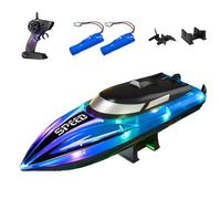 Genérico Graddi Aquablaze, 2.4GHz Remote Control Racing Boats with LED Lights, 200 Mins Long Battery Life, One-Button Reset, Self-Righting Waterproof Design, USB Rechargeable (2 Batteries,Blue)
