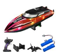 Genérico Graddi Aquablaze, 2.4GHz Remote Control Racing Boats with LED Lights, Low Battery Warning,One-Button Reset,Waterproof,Adjustable Speed (Red with 2 Battery)