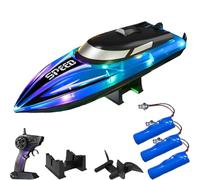 Genérico Graddi Aquablaze, 2.4GHz Remote Control Racing Boats with LED Lights, Low Battery Warning,One-Button Reset,Waterproof,Adjustable Speed (Blue with 3 Battery)