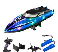 Genérico Graddi Aquablaze, 2.4GHz Remote Control Racing Boats with LED Lights, Low Battery Warning,One-Button Reset,Waterproof,Adjustable Speed (Blue with 2 Battery)