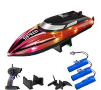 Genérico Graddi Aquablaze, 2.4GHz Remote Control Racing Boats with LED Lights, Low Battery Warning,One-Button Reset,Waterproof,Adjustable Speed (Red with 3 Battery)