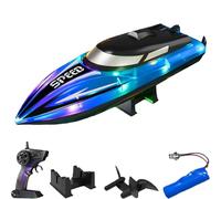 Genérico Graddi Aquablaze, 2.4GHz Remote Control Racing Boats with LED Lights, Low Battery Warning,One-Button Reset,Waterproof,Adjustable Speed (Blue with 1 Battery)