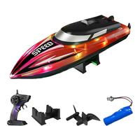 Genérico Graddi Aquablaze, 2.4GHz Remote Control Racing Boats with LED Lights, Low Battery Warning,One-Button Reset,Waterproof,Adjustable Speed (Red with 1 Battery)