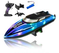 Genérico Graddi Aquablaze,2.4GHz Remote Control Racing Boats with LED Lights,Rechargeable,Low Battery Warning,One-Button Reset,Waterproof,Adjustable Speed (Blue,A)