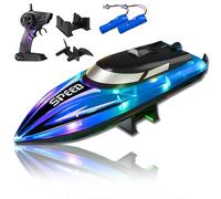 Genérico Graddi Aquablaze,2.4GHz Remote Control Racing Boats with LED Lights,Rechargeable,Low Battery Warning,One-Button Reset,Waterproof,Adjustable Speed (Blue,B)