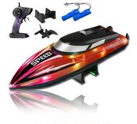 Genérico Graddi Aquablaze,2.4GHz Remote Control Racing Boats with LED Lights,Rechargeable,Low Battery Warning,One-Button Reset,Waterproof,Adjustable Speed (Red,B)