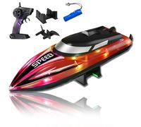 Genérico Graddi Aquablaze,2.4GHz Remote Control Racing Boats with LED Lights,Rechargeable,Low Battery Warning,One-Button Reset,Waterproof,Adjustable Speed (Red,A)