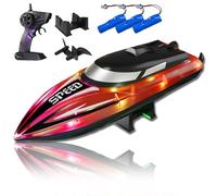 Genérico Graddi Aquablaze,2.4GHz Remote Control Racing Boats with LED Lights,Rechargeable,Low Battery Warning,One-Button Reset,Waterproof,Adjustable Speed (Red,C)