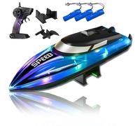 Genérico Graddi Aquablaze,2.4GHz Remote Control Racing Boats with LED Lights,Rechargeable,Low Battery Warning,One-Button Reset,Waterproof,Adjustable Speed (Blue,C)