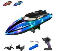 Genérico Graddi Aquablaze, 2.4GHz Remote Control Racing Boats with LED Lights, Self-Righting Waterproof Designs, Low Battery Warning, Adjustable Speed (1 Battery,Blue)
