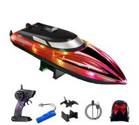 Genérico Graddi Aquablaze, 2.4GHz Remote Control Racing Boats with LED Lights, Self-Righting Waterproof Electric Fast Speed Boat, One-Button Reset, Waterproof, Adjustable Speeds (Red,1 Battery)