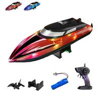 Genérico Graddi Aquablaze, 2.4GHz Remote Control Racing Boats with LED Lights, Self-Righting Waterproof Designs, Low Battery Warning, Adjustable Speed (1 Battery,Red)
