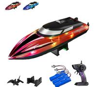 Genérico Graddi Aquablaze, 2.4GHz Remote Control Racing Boats with LED Lights, Self-Righting Waterproof Designs, Low Battery Warning, Adjustable Speed (3 Battery,Red)