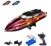 Genérico Graddi Aquablaze, 2.4GHz Remote Control Racing Boats with LED Lights, Self-Righting Waterproof Designs, Low Battery Warning, Adjustable Speed (2 Battery,Red)