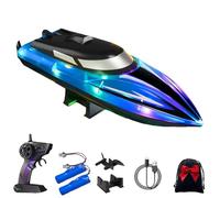 Genérico Graddi Aquablaze, 2.4GHz Remote Control Racing Boats with LED Lights, Self-Righting Waterproof Electric Fast Speed Boat, One-Button Reset, Waterproof, Adjustable Speeds (Blue,2 Battery)