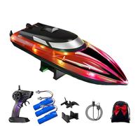 Genérico Graddi Aquablaze, 2.4GHz Remote Control Racing Boats with LED Lights, Self-Righting Waterproof Electric Fast Speed Boat, One-Button Reset, Waterproof, Adjustable Speeds (Red,3 Battery)