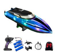 Genérico Graddi Aquablaze, 2.4GHz Remote Control Racing Boats with LED Lights, Self-Righting Waterproof Electric Fast Speed Boat, One-Button Reset, Waterproof, Adjustable Speeds (Blue,3 Battery)