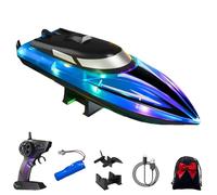 Genérico Graddi Aquablaze, 2.4GHz Remote Control Racing Boats with LED Lights, Self-Righting Waterproof Electric Fast Speed Boat, One-Button Reset, Waterproof, Adjustable Speeds (Blue,1 Battery)