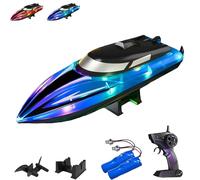 Genérico Graddi Aquablaze, 2.4GHz Remote Control Racing Boats with LED Lights, Self-Righting Waterproof Designs, Low Battery Warning, Adjustable Speed (2 Battery,Blue)