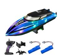 Genérico Graddi Aquablaze, 2.4GHz Remote Control Racing Boats with LED Lights, USB Rechargeable, 200 Mins Long Battery Life, Low Battery Alert, out of Distance Alert (Blue-2 Battery)