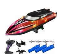 Genérico Graddi Aquablaze, 2.4GHz Remote Control Racing Boats with LED Lights, USB Rechargeable, 200 Mins Long Battery Life, Low Battery Alert, out of Distance Alert (Red-3 Battery)