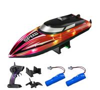 Genérico Graddi Aquablaze, 2.4GHz Remote Control Racing Boats with LED Lights, USB Rechargeable, 200 Mins Long Battery Life, Low Battery Alert, out of Distance Alert (Red-2 Battery)