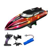 Genérico Graddi Aquablaze, 2.4GHz Remote Control Racing Boats with LED Lights, USB Rechargeable, 200 Mins Long Battery Life, Low Battery Alert, out of Distance Alert (Red-1 Battery)