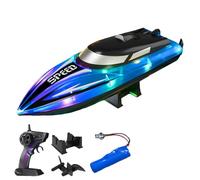 Genérico Graddi Aquablaze, 2.4GHz Remote Control Racing Boats with LED Lights, USB Rechargeable, 200 Mins Long Battery Life, Low Battery Alert, out of Distance Alert (Blue-1 Battery)
