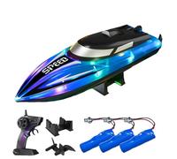 Genérico Graddi Aquablaze, 2.4GHz Remote Control Racing Boats with LED Lights, USB Rechargeable, 200 Mins Long Battery Life, Low Battery Alert, out of Distance Alert (Blue-3 Battery)