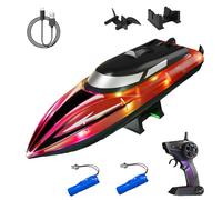 Genérico Graddi Aquablaze, 2.4GHz Remote Control Racing Boats with LED Lights, USB Rechargeable, Self-Righting Waterproof Design, 200 Min Runtime, Adjustable Speed & Low Battery Alert (Red-2 Battery)