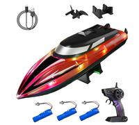 Genérico Graddi Aquablaze, 2.4GHz Remote Control Racing Boats with LED Lights, USB Rechargeable, Self-Righting Waterproof Design, 200 Min Runtime, Adjustable Speed & Low Battery Alert (Red-3 Battery)