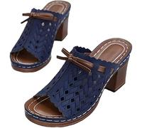 Genérico Graddi Archrelief Sandals, Fashionable Hollow For Women, Comfortable Orthopedic Platform Chunky Heels Sandal (BLUE,41)