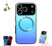 Genérico Gradient Glass-Gloss Case for iPhone 17/16/15/14/13/12, Hybrid Magnetic Tempered Glass Gradient Full Body Slim Mobile Phone Case (for ipone15,Blue)