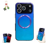 Genérico Gradient Glass-Gloss Case for iPhone 17/16/15/14/13/12, Hybrid Magnetic Tempered Glass Gradient Full Body Slim Mobile Phone Case (for ipone17pro,Dark Blue)