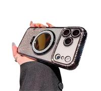Genérico Gradient Glitter Holder Makeup Mirror Protective Case for iPhone 17,Foldable Kickstand Magnetic Diamond Case with Camera Lens Protector,Rhinestone Plating Phone Case