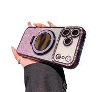 Genérico Gradient Glitter Holder Makeup Mirror Protective Case for iPhone 17,Foldable Kickstand Magnetic Diamond Case with Camera Lens Protector,Rhinestone Plating Phone Case