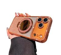 Genérico Gradient Glitter Holder Makeup Mirror Protective Case for iPhone 17,Foldable Kickstand Magnetic Diamond Case with Camera Lens Protector,Rhinestone Plating Phone Case