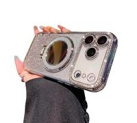 Genérico Gradient Glitter Holder Makeup Mirror Protective Case for iPhone 17,Foldable Kickstand Magnetic Diamond Case with Camera Lens Protector,Rhinestone Plating Phone Case