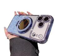 Genérico Gradient Glitter Holder Makeup Mirror Protective Case for iPhone 17,Foldable Kickstand Magnetic Diamond Case with Camera Lens Protector,Rhinestone Plating Phone Case