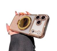 Genérico Gradient Glitter Holder Makeup Mirror Protective Case for iPhone 17,Foldable Kickstand Magnetic Diamond Case with Camera Lens Protector,Rhinestone Plating Phone Case