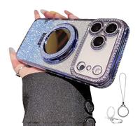 Genérico Gradient Glitter Holder Makeup Mirror Protective Case, Magnetic Kickstand Glitter Phone Case for iPhone 17/16/15/14/13/12 Pro MAX Plus Air (Blue,for iPhone16promax)
