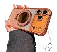 Genérico Gradient Glitter Holder Makeup Mirror Protective Case, Magnetic Kickstand Glitter Phone Case for iPhone 17/16/15/14/13/12 Pro MAX Plus Air (Orange,for iPhone14promax)